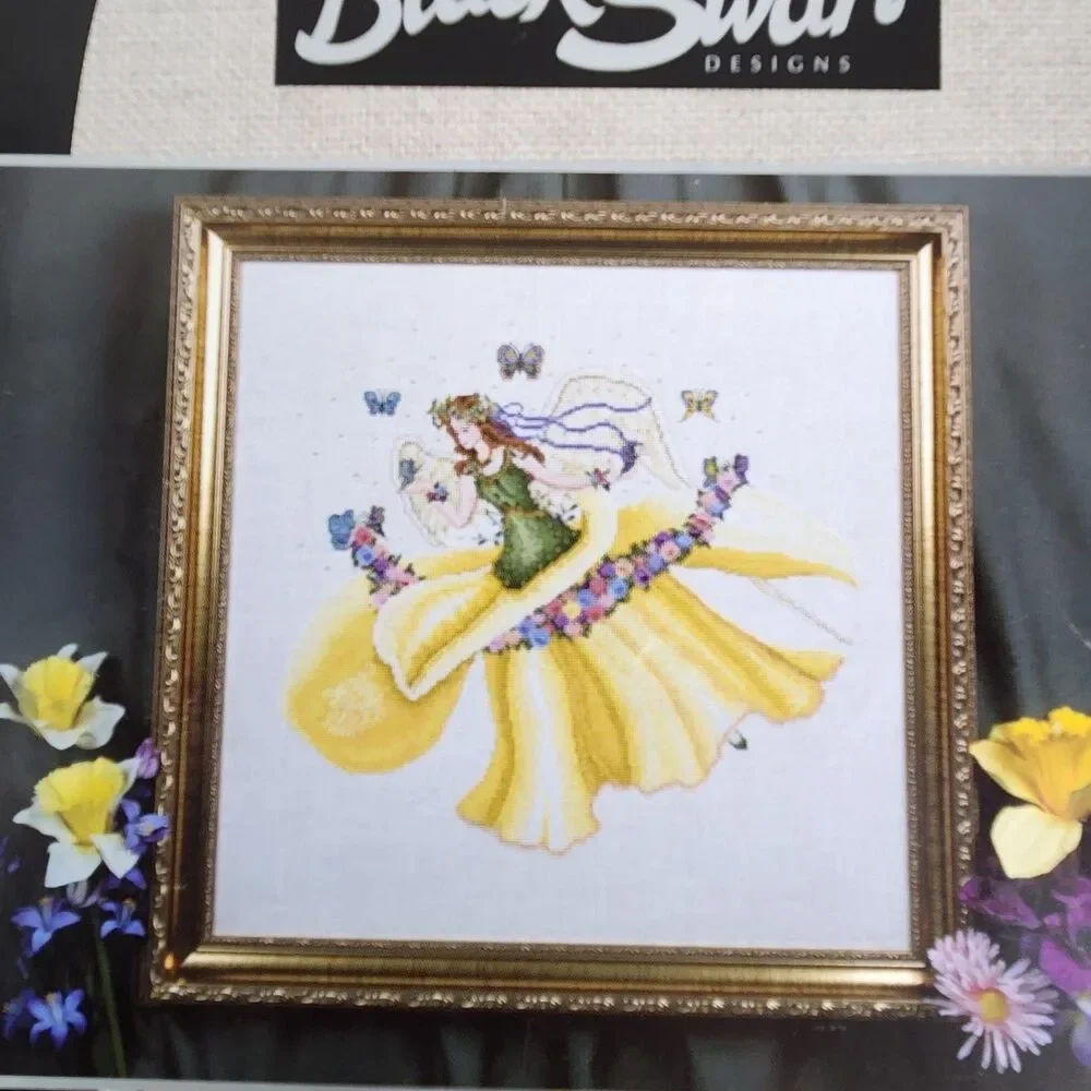 Black Swan DAFFODIL Cross Stitch Pattern Retired Fairy Flower Angel VTG Weaver